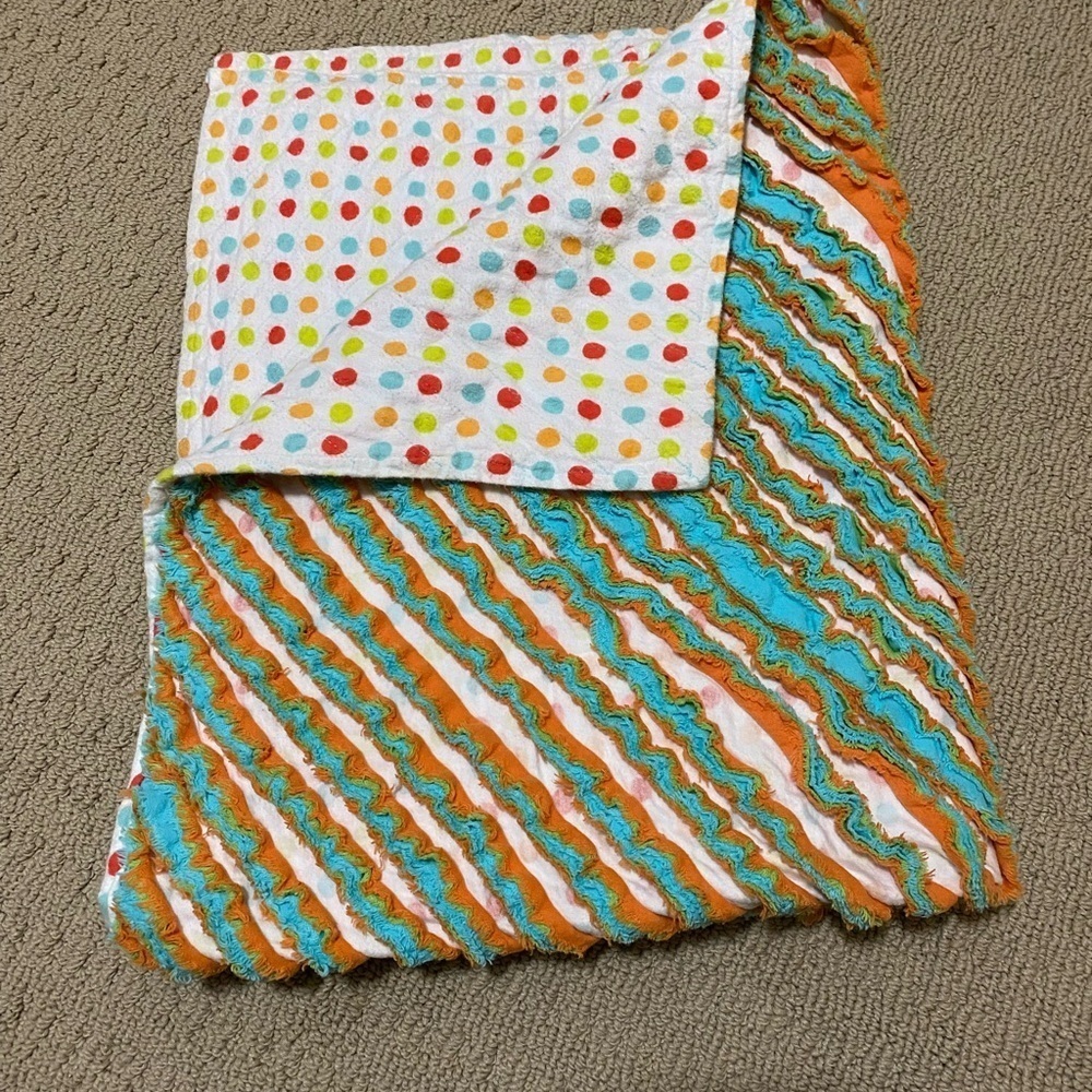 Baby Blanket 39X30 Flannel Chenille Multicolor.